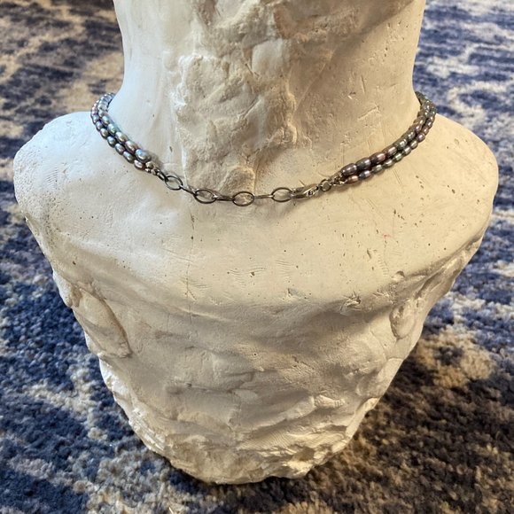 Natural Gray Fresh Water Pearl Necklace - double strand - adjustable length - Picture 4 of 5